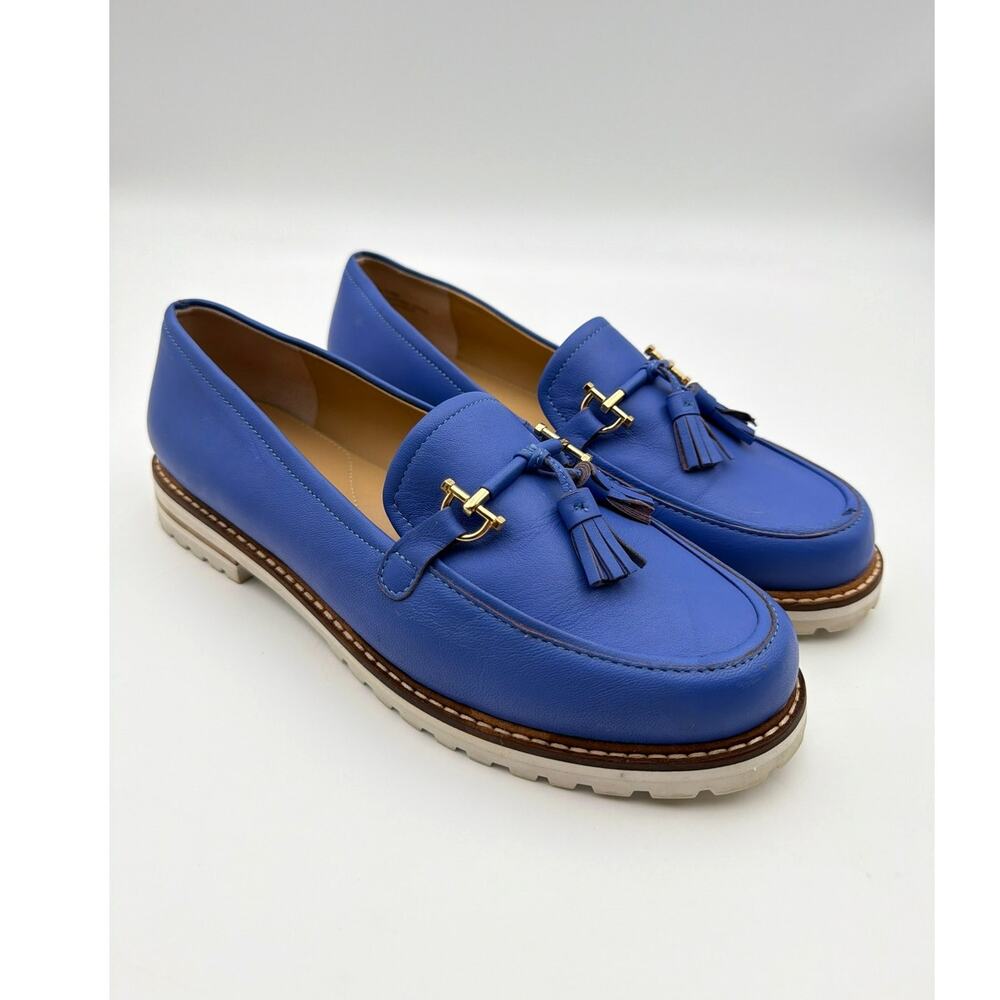 Talbots Laura Bright Blue Nappa Leather Tassel Horsebit Loafers Shoes 8 Preppy